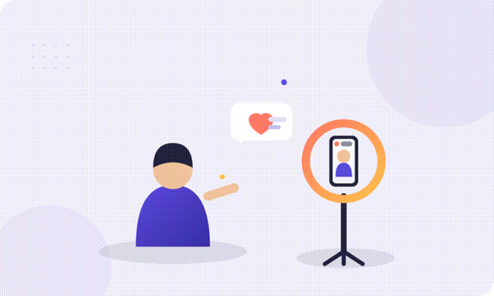 Title: Illustration of a creator filming a short video on a phone with a ring light. - Description: Illustration of a creator filming a short video on a phone with a ring light.