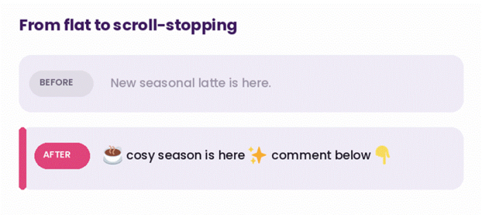 Title: illustration - Description: Same post, two captions. The emoji line does the heavy lifting.